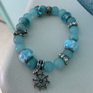 Nautical Theme Blue Jade Gemstone Bracelete